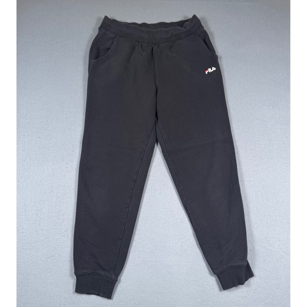 Fila Sweatpants Womens Medium Black Jogger Cotton Blend Embroidered Logo Sporty